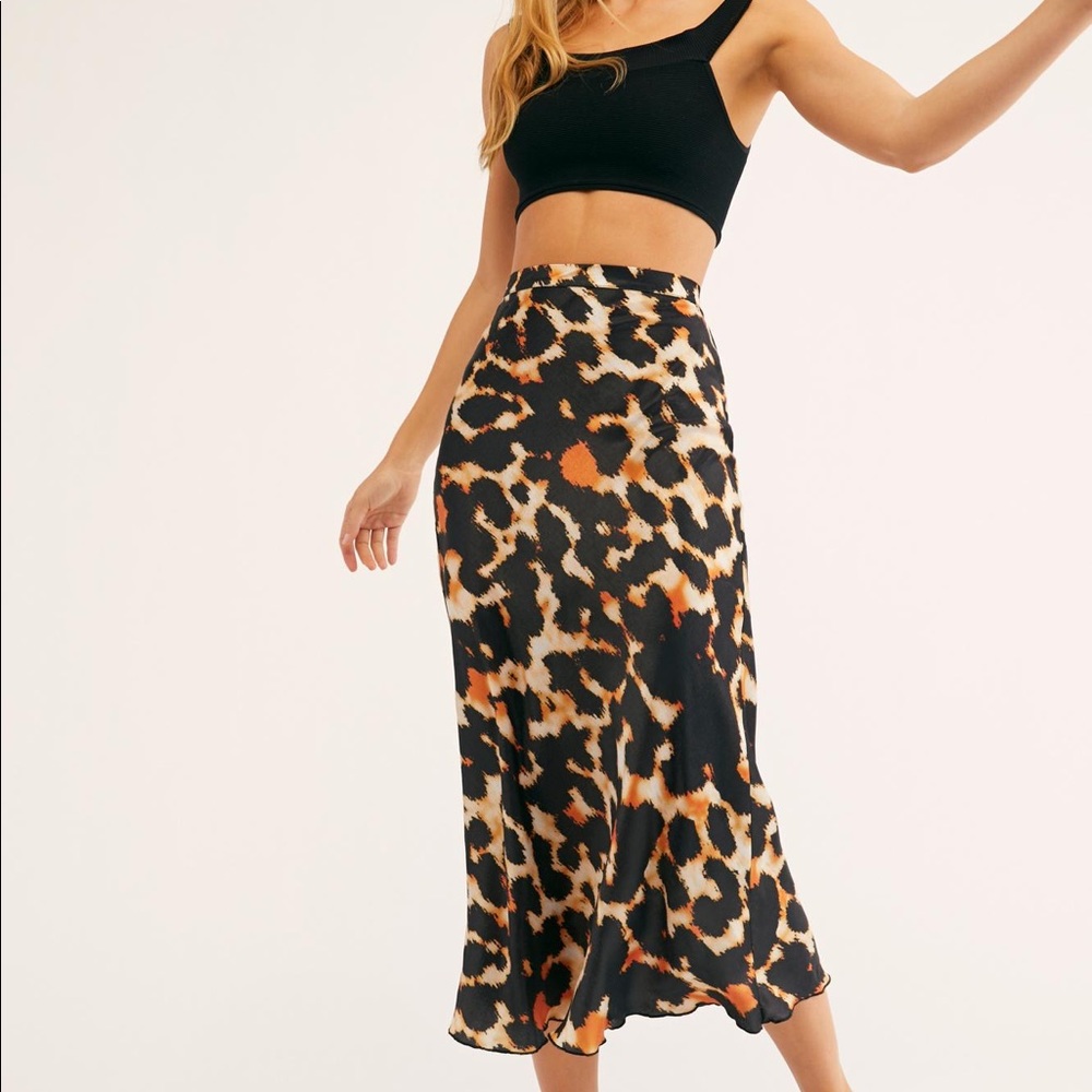 Free People Silk Animal Print Skirt